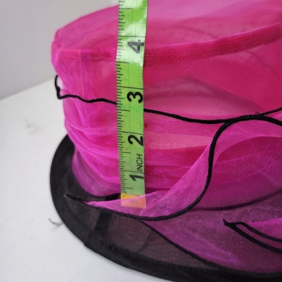 Pink and Black Ruffles Organza Packable Adjustable Dress Hat - Picture 15 of 16